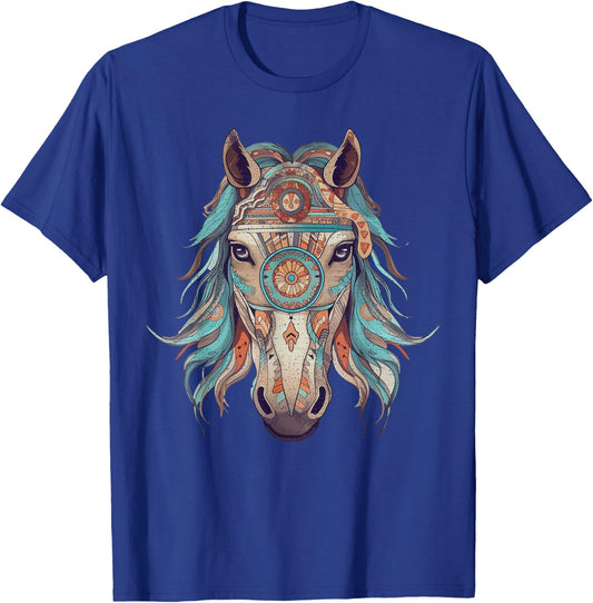Horse Tribal Abstract Art Native American Geometric Horses T-Shirt - T-Shirt | Royal