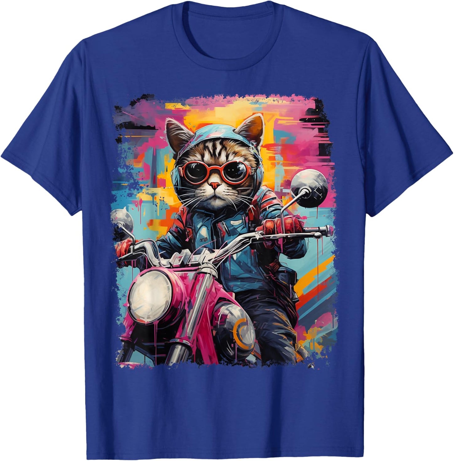 Motorbike Gear Cat on Motorcycle T-Shirt - T-Shirt | Royal