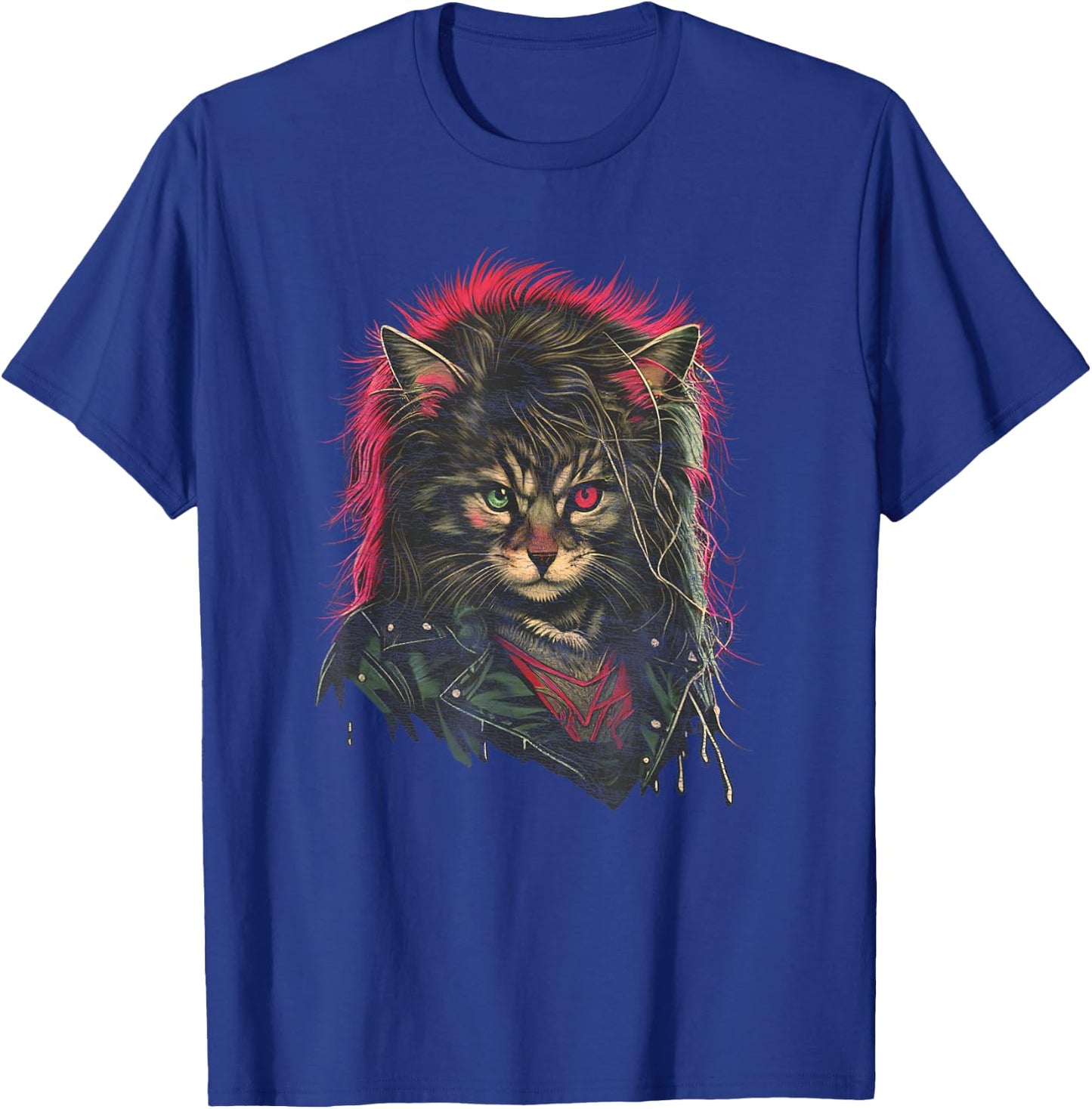 Heavy Metal Hair Glam Cat Retro Distressed 80s Men Women T-Shirt - T-Shirt | Royal
