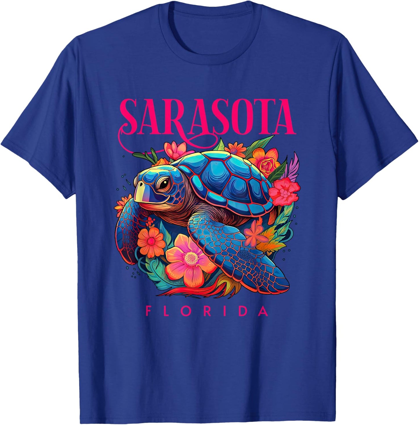 Sarasota Florida Floral Beach Turtle Souvenir T-Shirt - T-Shirt | Royal
