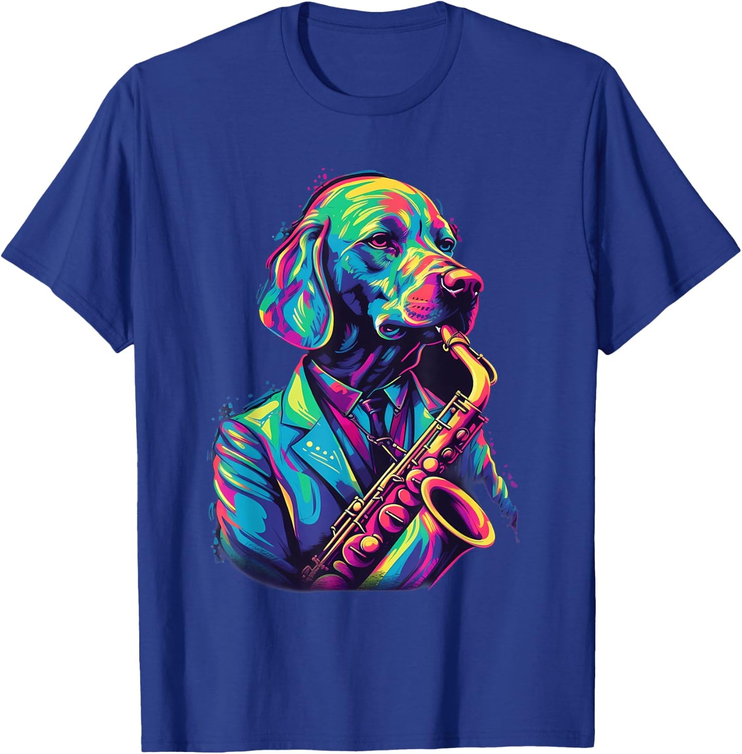 Jazz Musician Labrador Retriever Dog Saxophone T-Shirt - T-Shirt | Royal