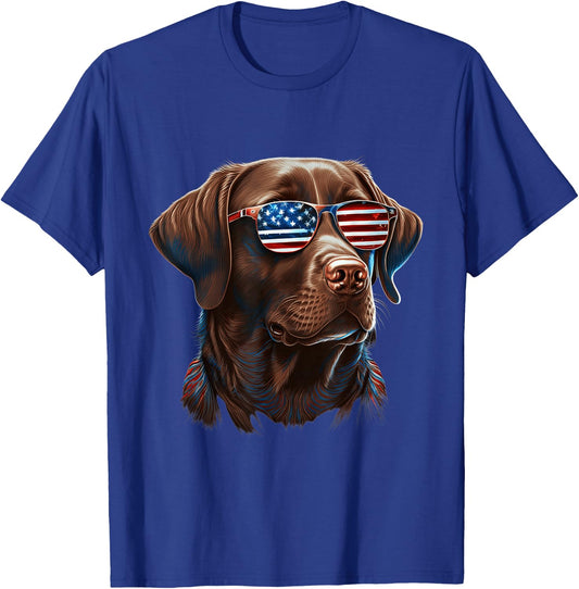 Chocolate Labrador With USA Sunglasses On T-Shirt - T-Shirt | Royal