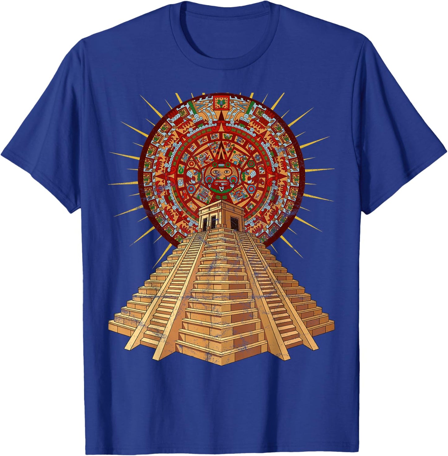 Ancient Sacred Mayan Aztec Calendar Pyramid Geometry T-Shirt - T-Shirt | Royal