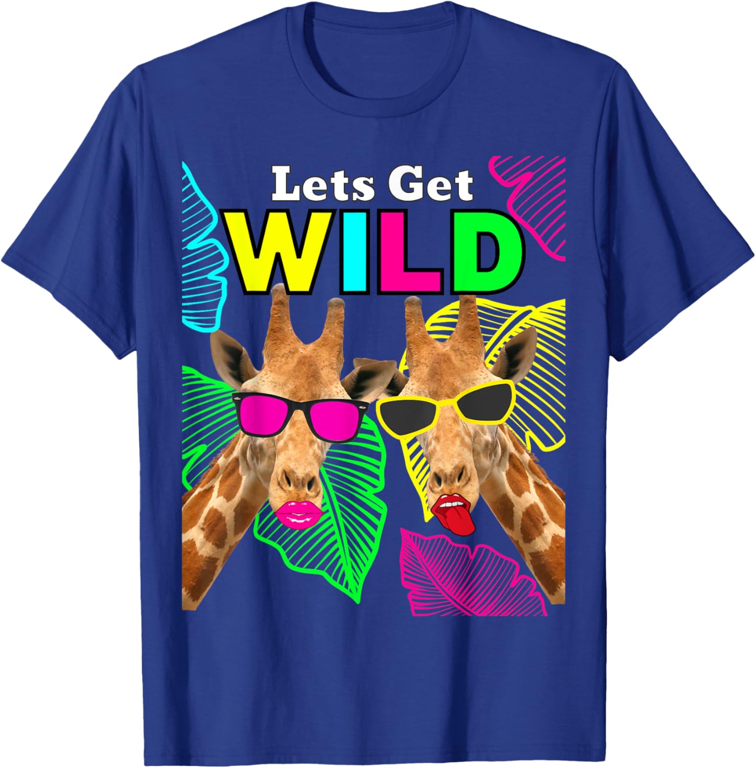 Let's Get Wild Zoo Animals Safari Party Giraffe with Glasses T-Shirt - T-Shirt | Royal