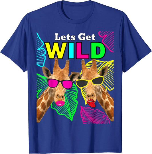 Let's Get Wild Zoo Animals Safari Party Giraffe with Glasses T-Shirt - T-Shirt | Royal