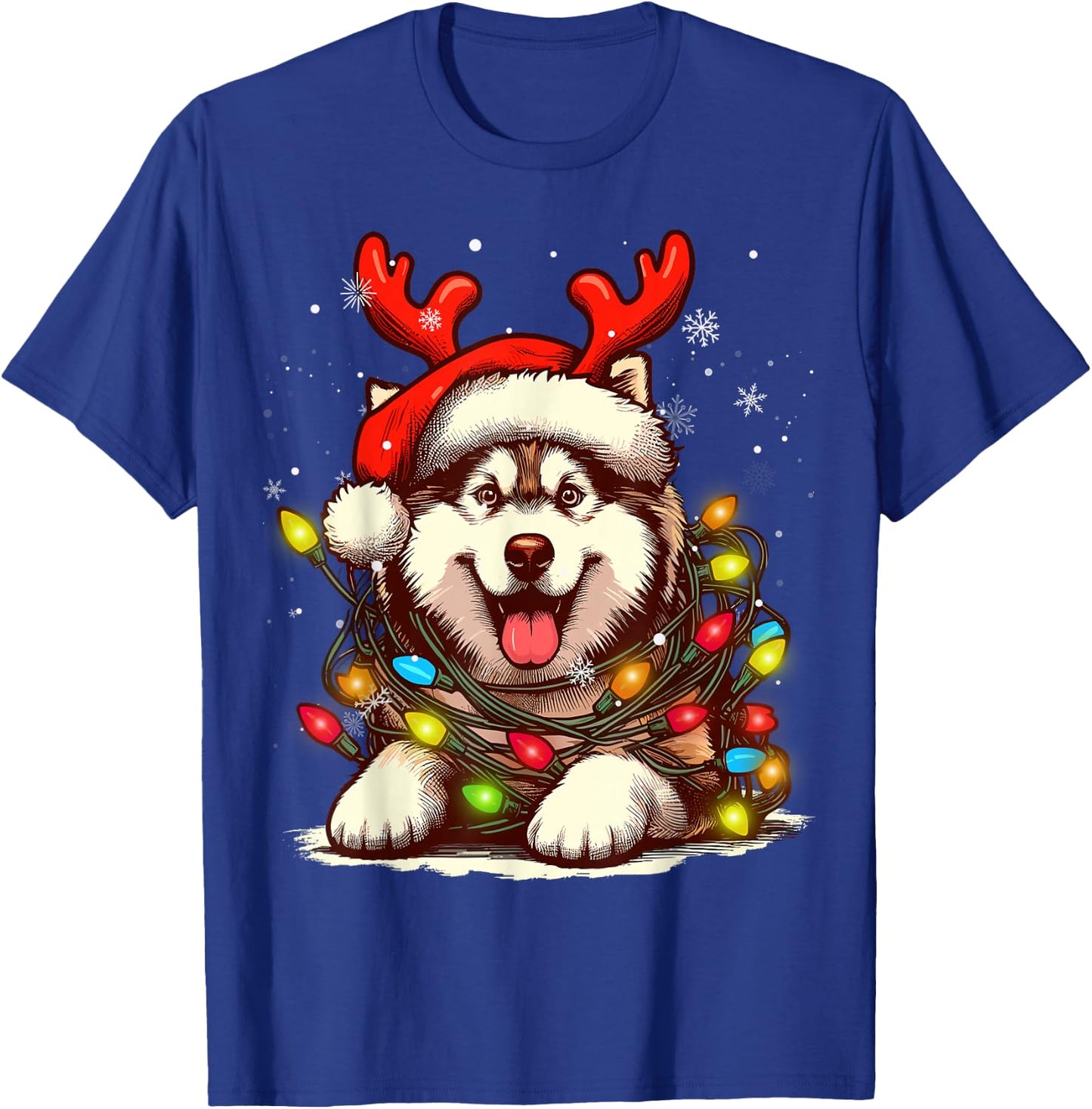 Siberian Husky Christmas Tree Lights Dog Santa Women Men Kid T-Shirt - T-Shirt | Royal