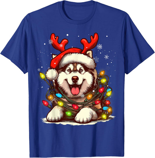 Siberian Husky Christmas Tree Lights Dog Santa Women Men Kid T-Shirt - T-Shirt | Royal