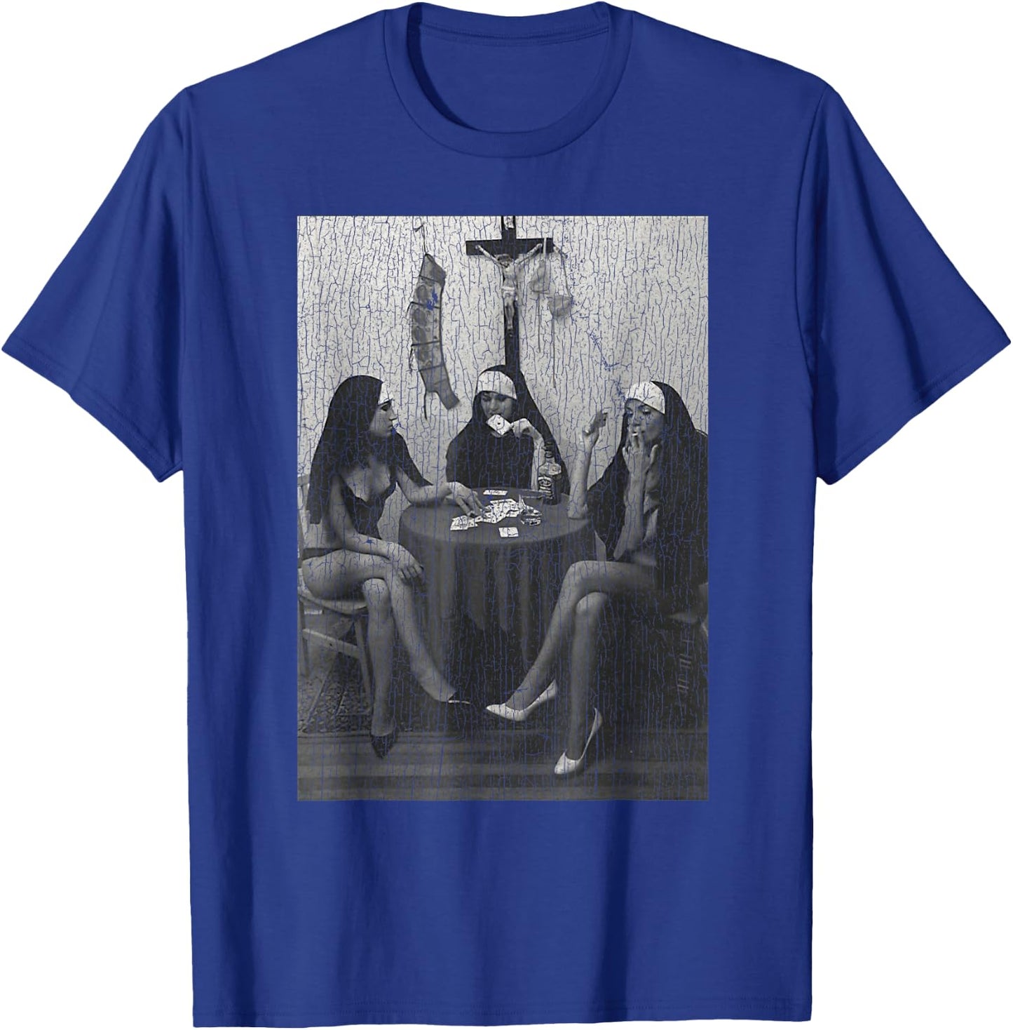 Vintage Nuns Naked Playing Card Smoking T-Shirt - T-Shirt | Royal