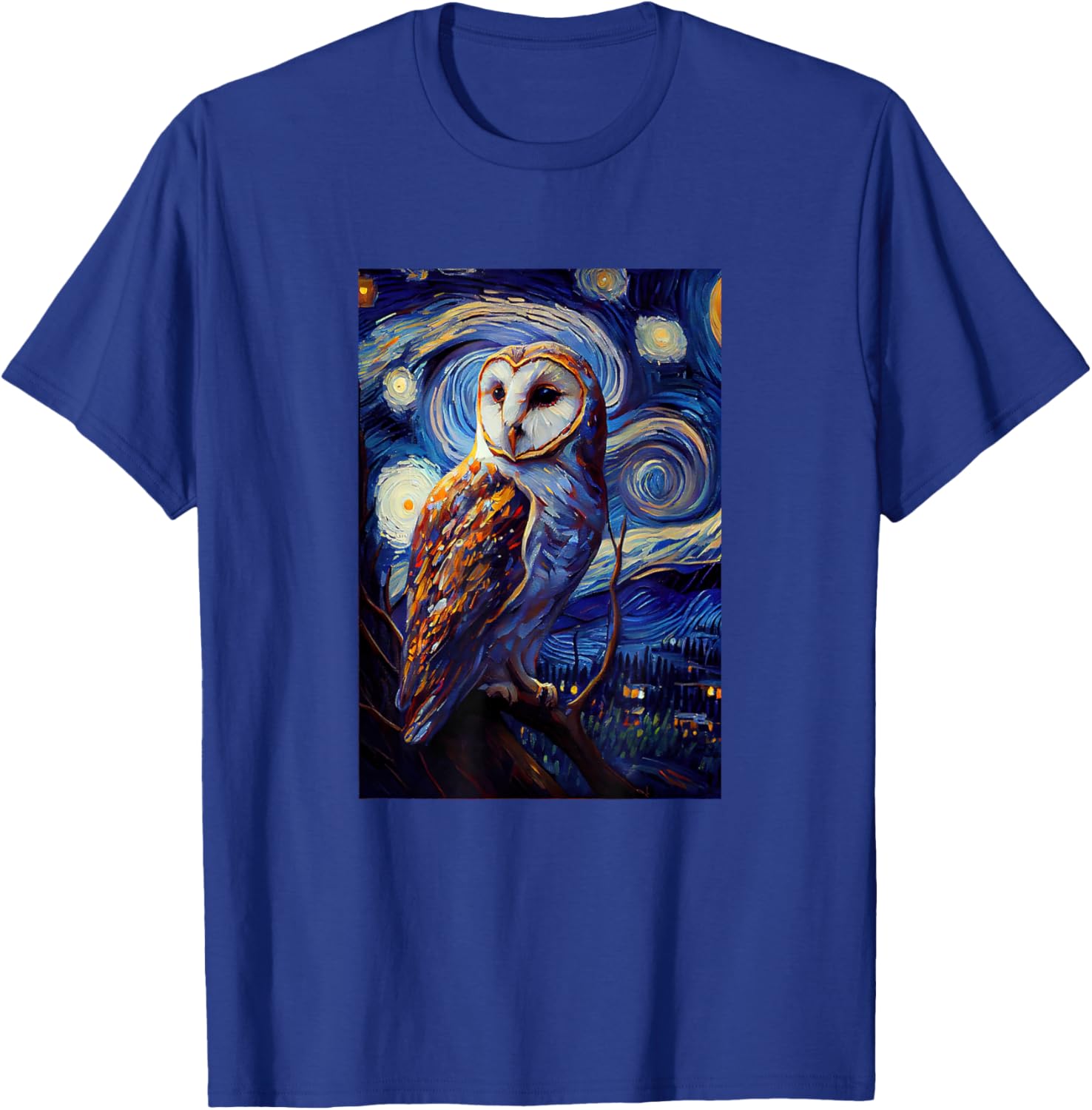 Starry Night Famous Painting Style Barn Owl T-Shirt - T-Shirt | Royal