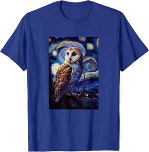 Starry Night Famous Painting Style Barn Owl T-Shirt - T-Shirt | Royal