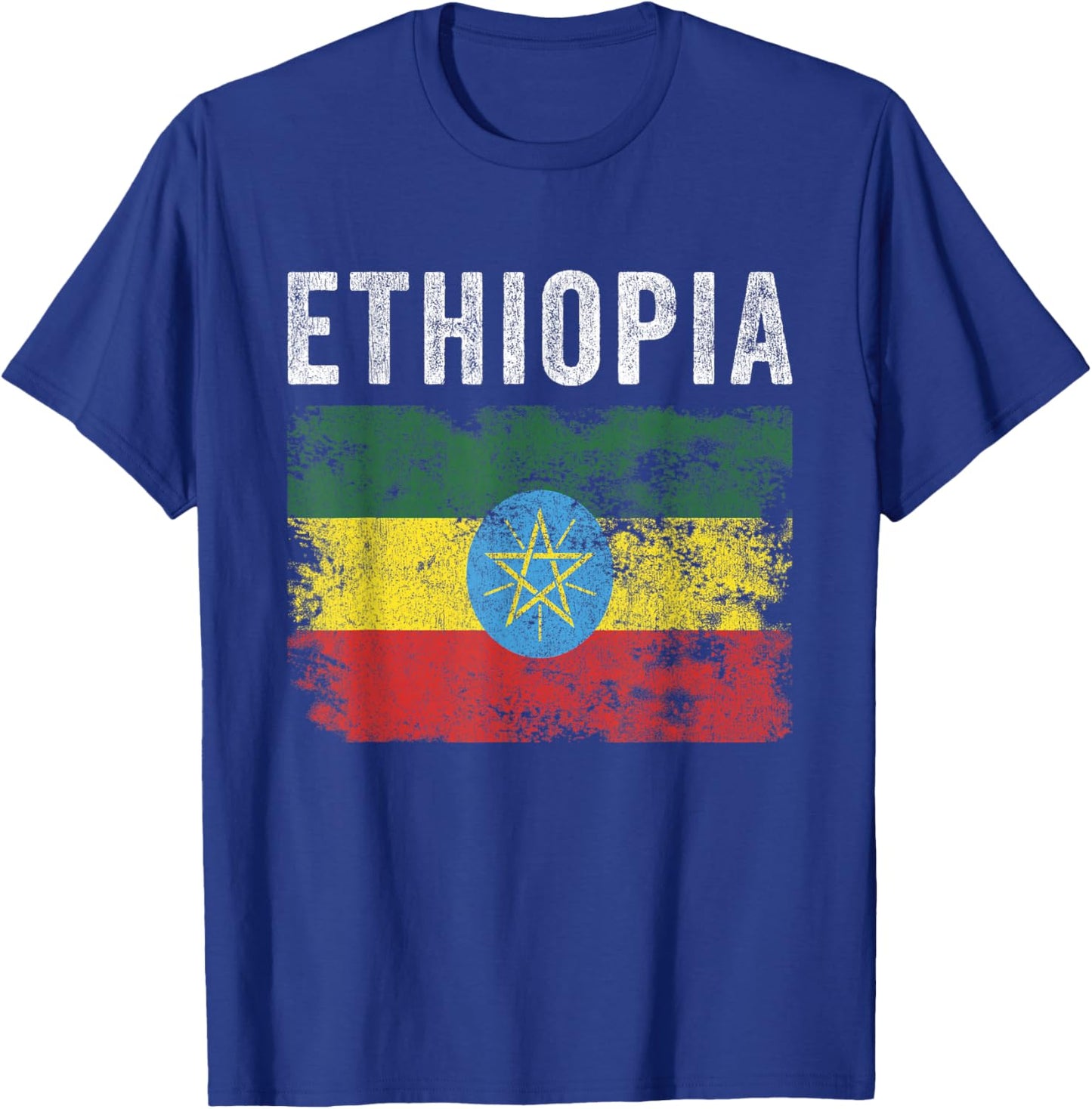 Ethiopia Flag Distressed - Men Women Kids - Ethiopian Flag T-Shirt - T-Shirt | Royal