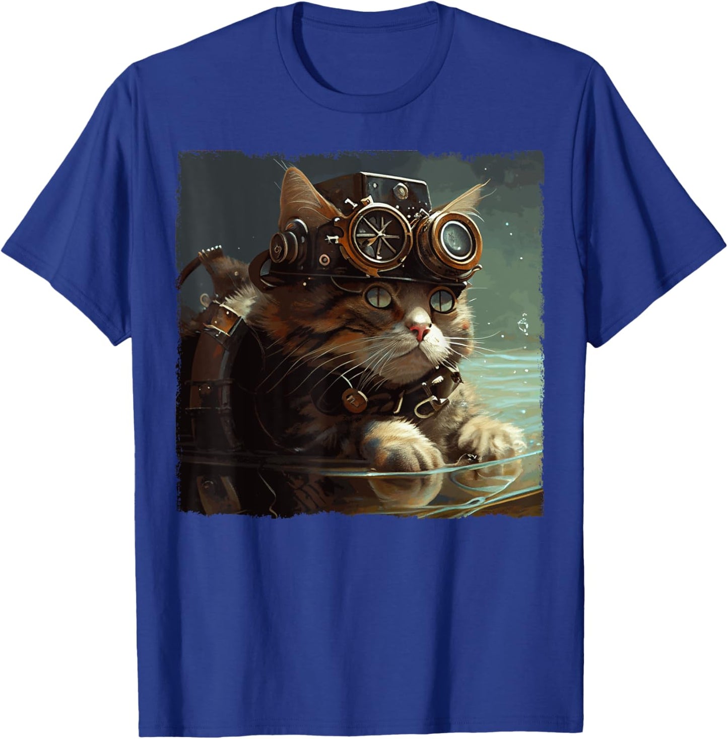 Funny Cat Swimming Steampunk for Kids, Women, Men T-Shirt - T-Shirt | Royal