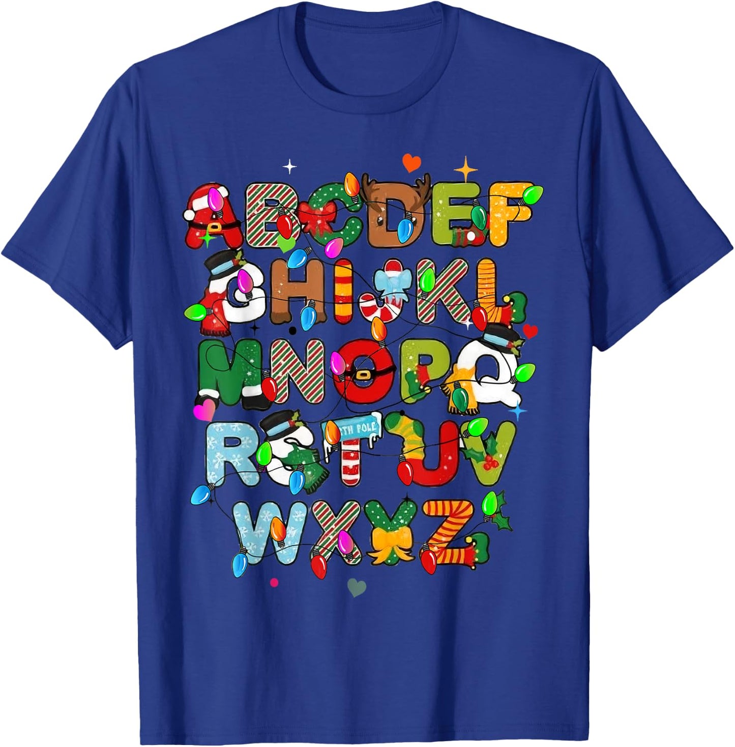 ABCs Learning Kindergarten Teacher Christmas Lights Alphabet Women Kids T-Shirt - T-Shirt | Royal