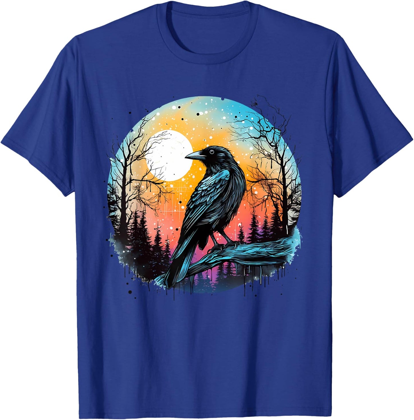 Vintage Raven Crow Forest Bird Graphic Art Design Print T-Shirt - T-Shirt | Royal