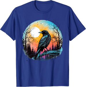 Vintage Raven Crow Forest Bird Graphic Art Design Print T-Shirt - T-Shirt | Royal
