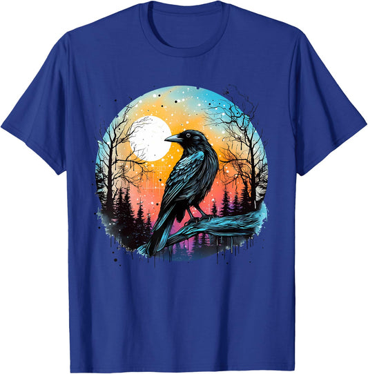 Vintage Raven Crow Forest Bird Graphic Art Design Print T-Shirt - T-Shirt | Royal