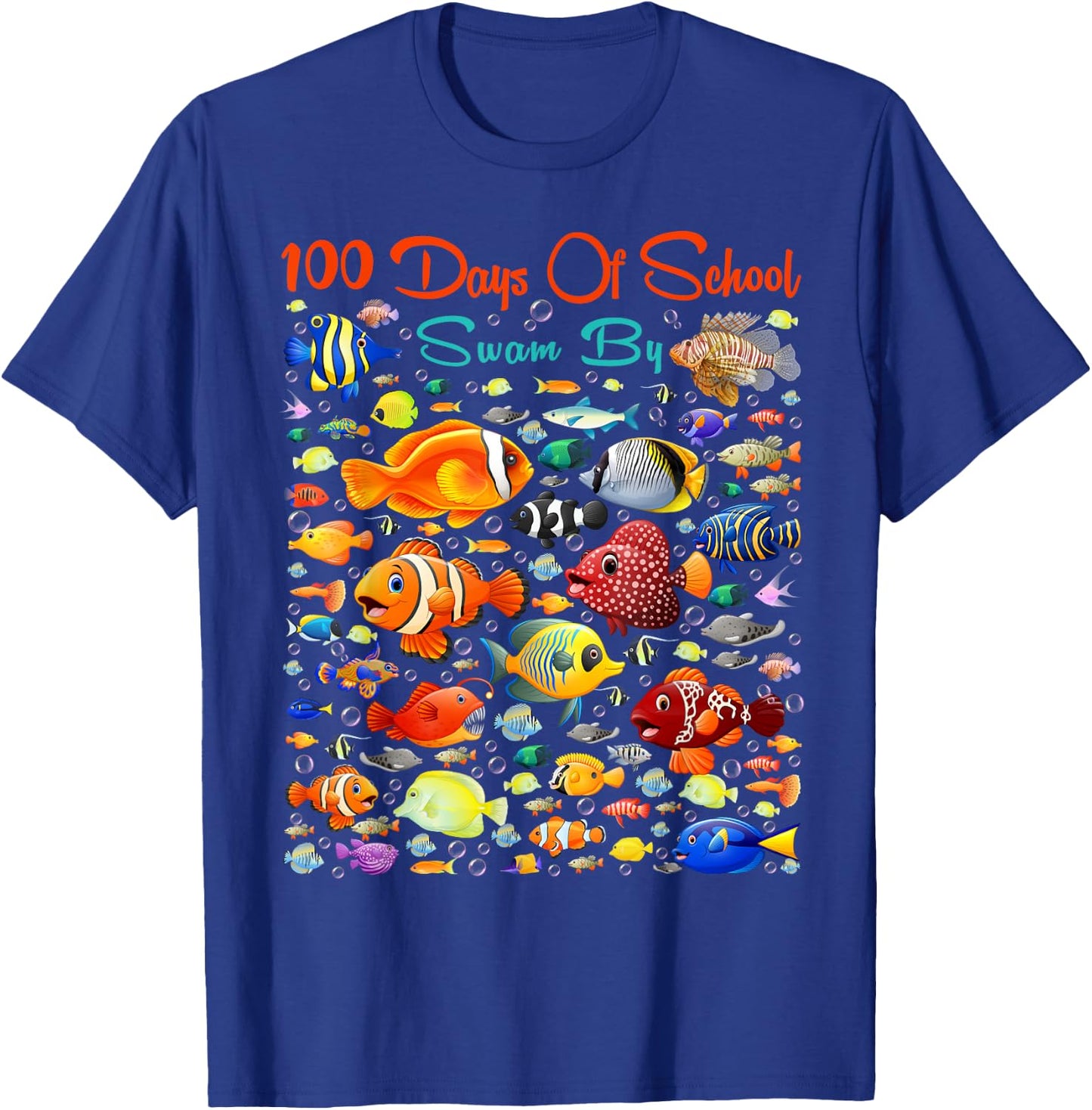 100 Days Of School Swam By Ocean Fishes 100 Days Smarter Kid T-Shirt - T-Shirt | Royal
