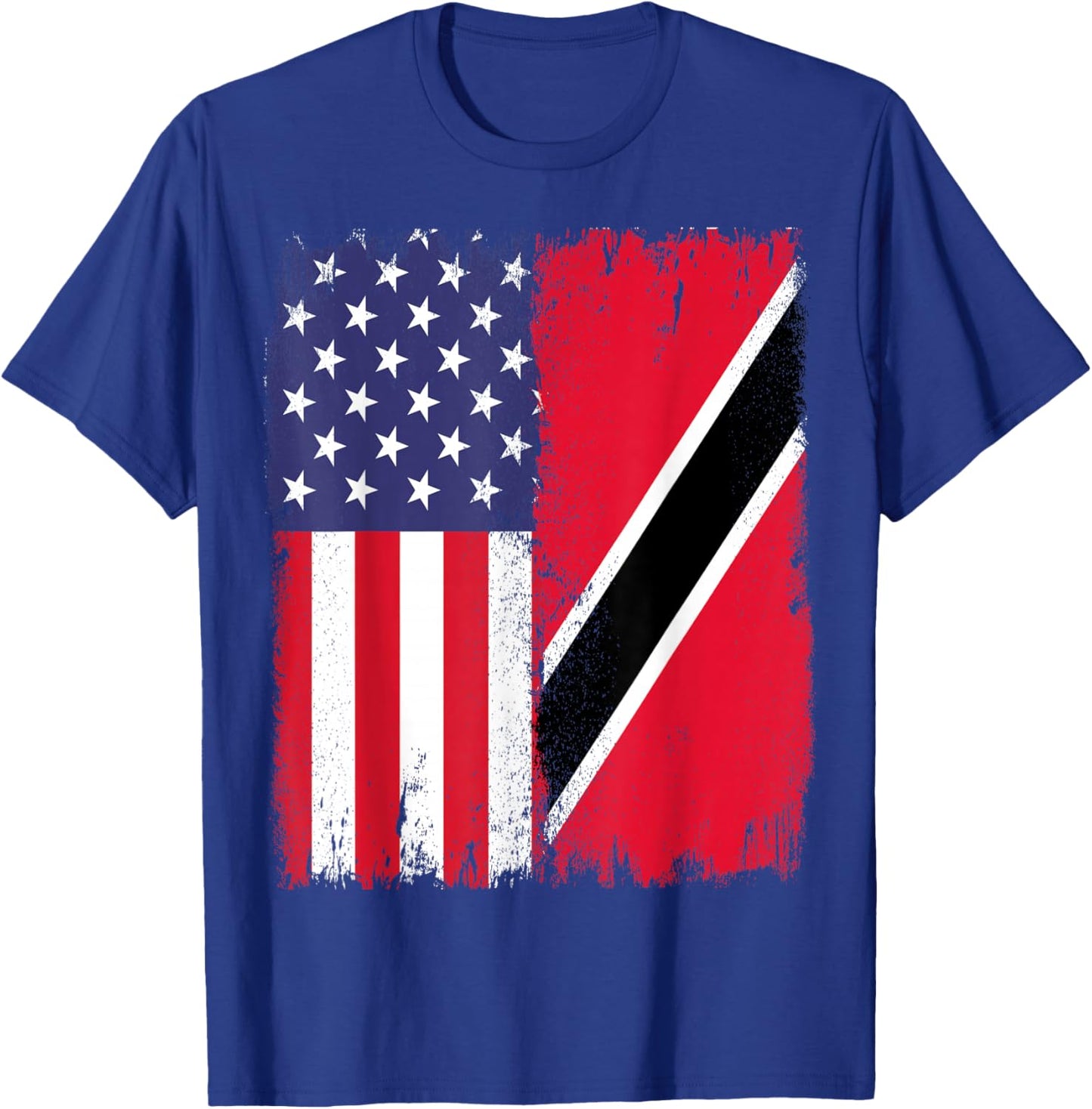 Trinidad And Tobago Trini Roots Half USA Trinidad Flag T-Shirt - T-Shirt | Royal