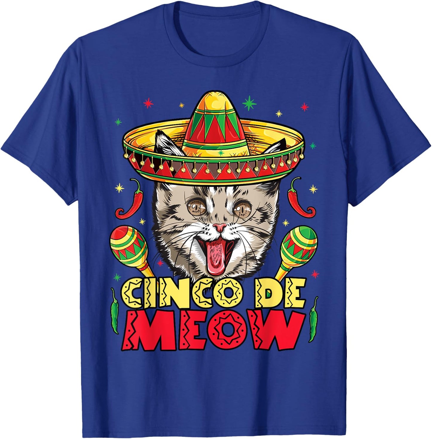 Cinco de Meow Mayo Cat Sombrero Kids Girls Boys Kitty Kitten T-Shirt - T-Shirt | Royal