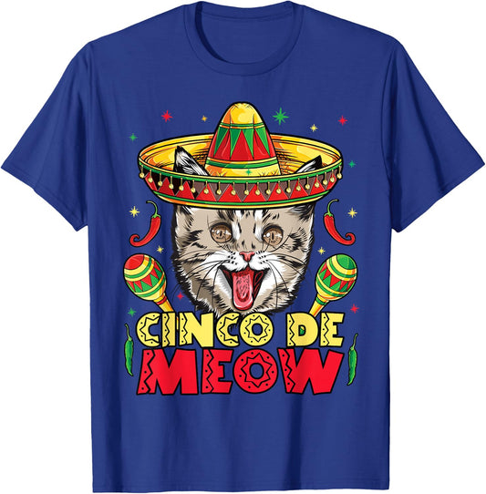 Cinco de Meow Mayo Cat Sombrero Kids Girls Boys Kitty Kitten T-Shirt - T-Shirt | Royal