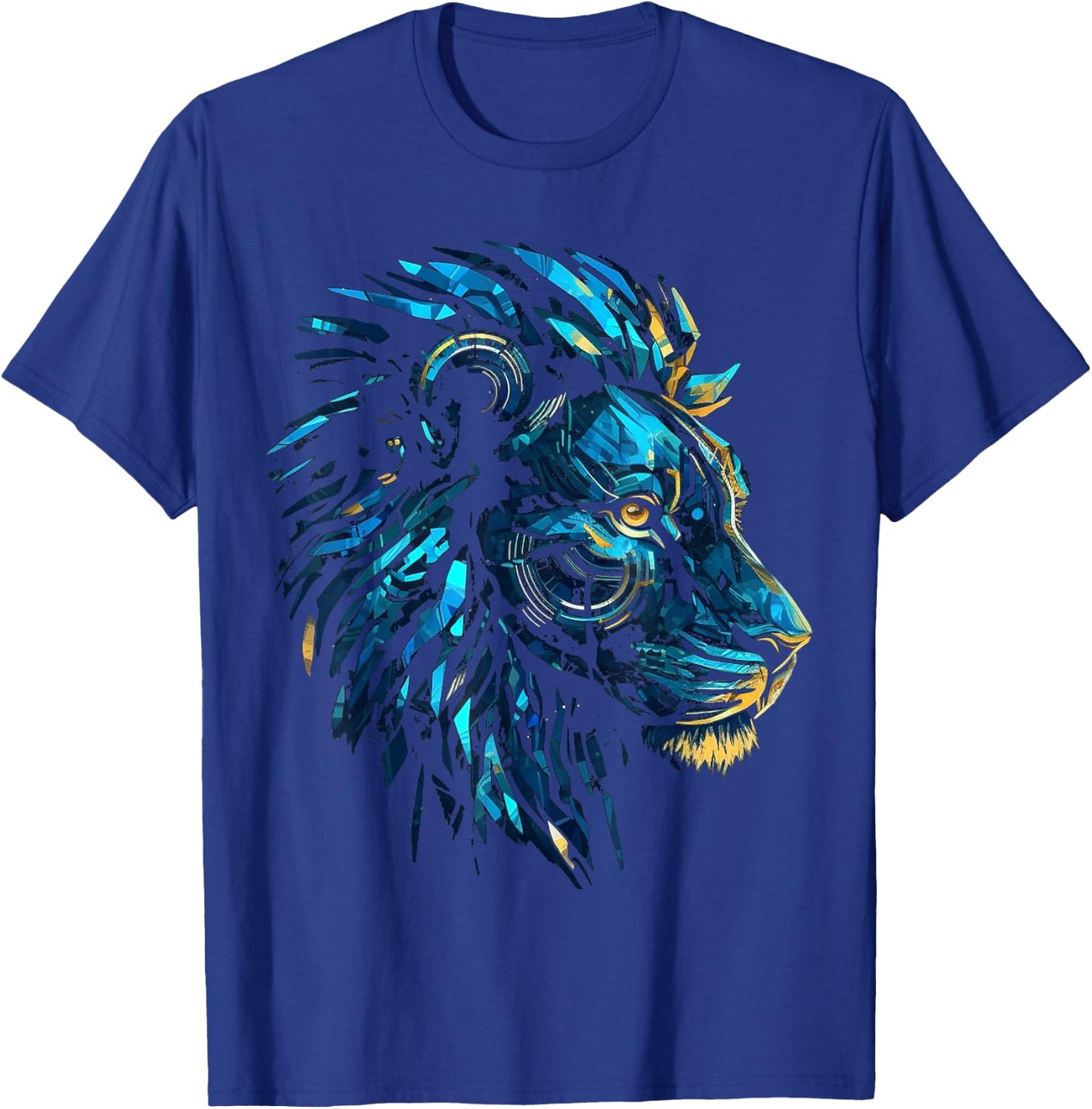 Blue Lion Robot Polygon Fantasy Animal Art Lion T-Shirt - T-Shirt | Royal