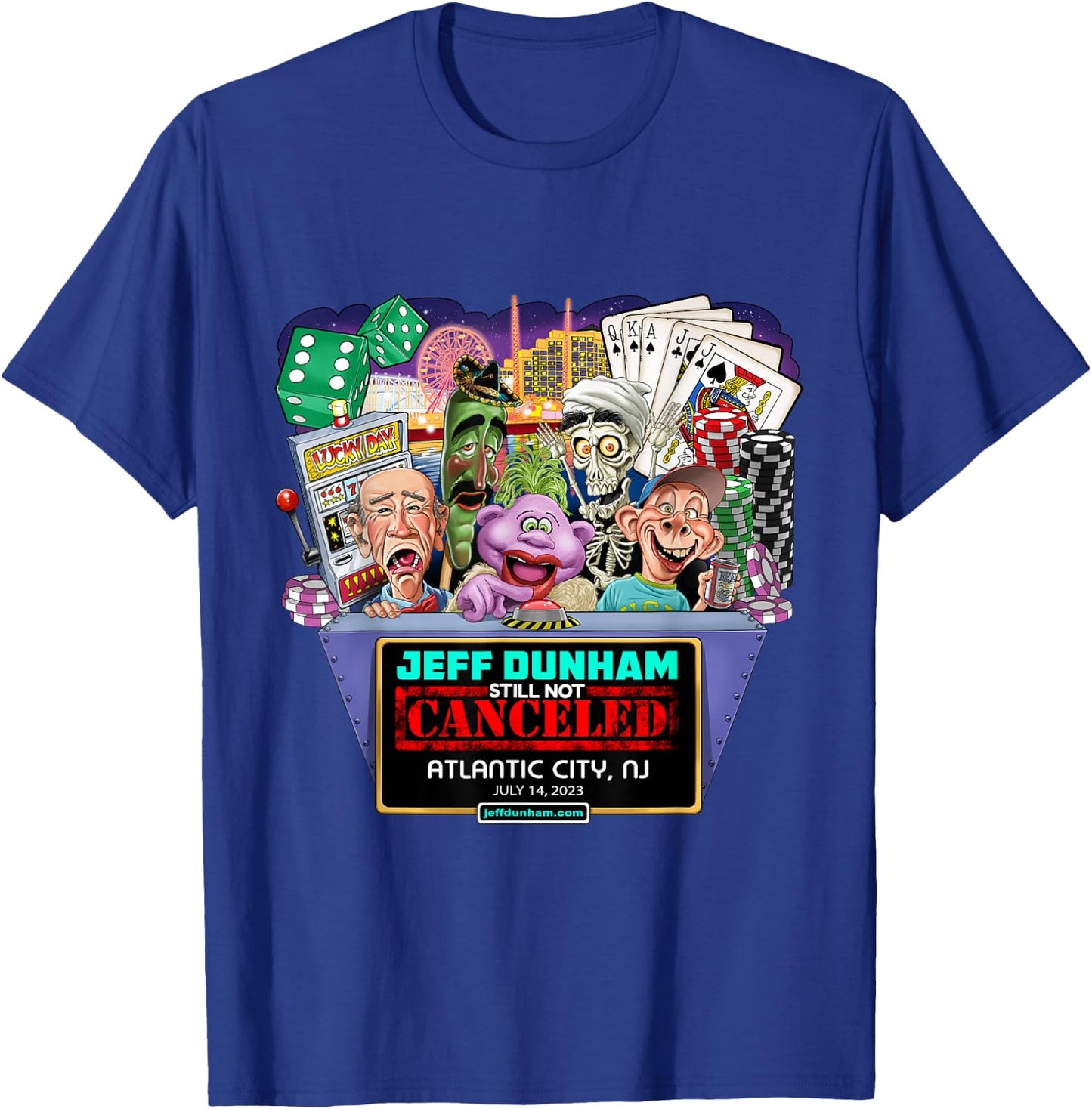 Jeff Dunham Atlantic City, NJ (2023) T-Shirt - T-Shirt | Royal