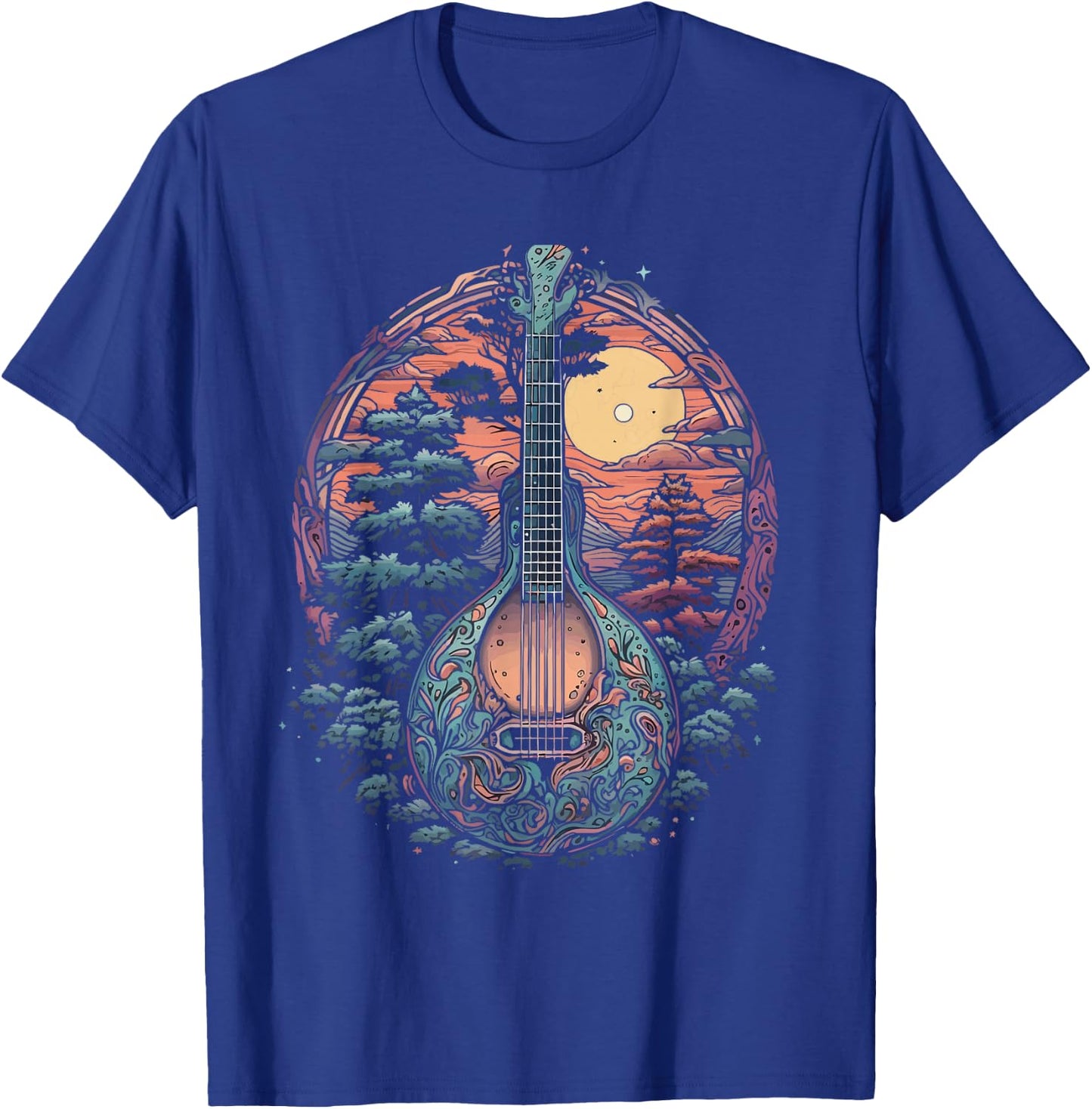 Retro Mandolin Guitar Nature Bluegrass Music Band Mando Art T-Shirt - T-Shirt | Royal