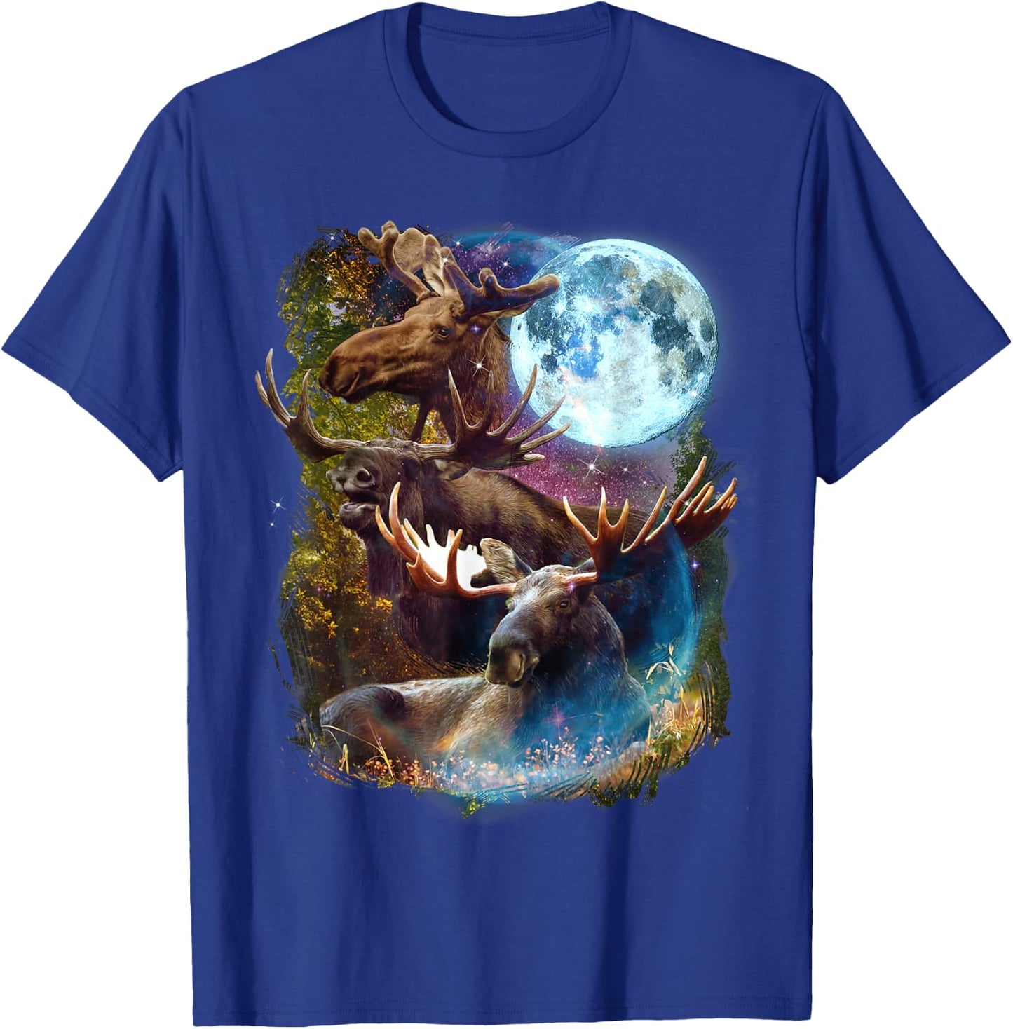 3 Moon Moose Funny Deer Elk Animal Lovers Graphic Novelty T-Shirt - T-Shirt | Royal