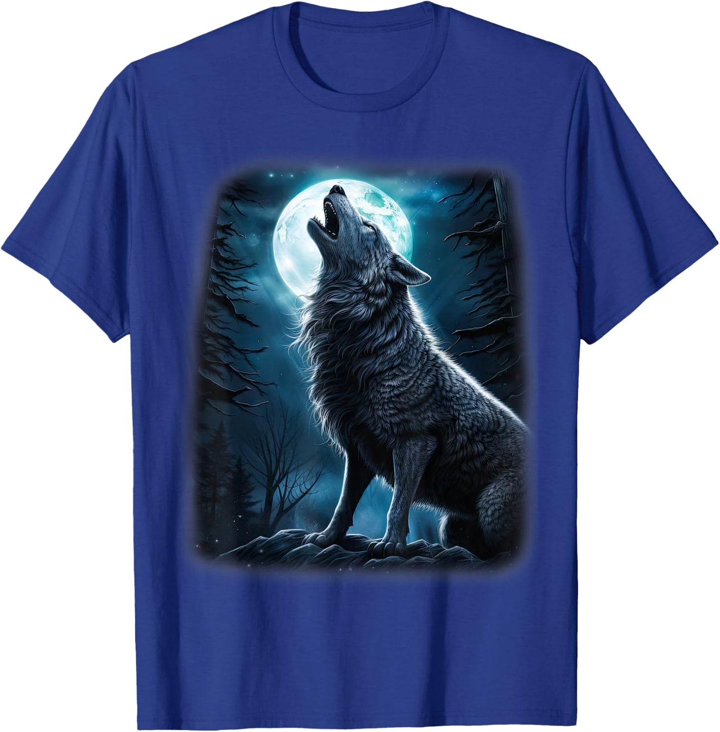 Wolf howling at the Moon Fantasy Art Wildlife T-Shirt - T-Shirt | Royal