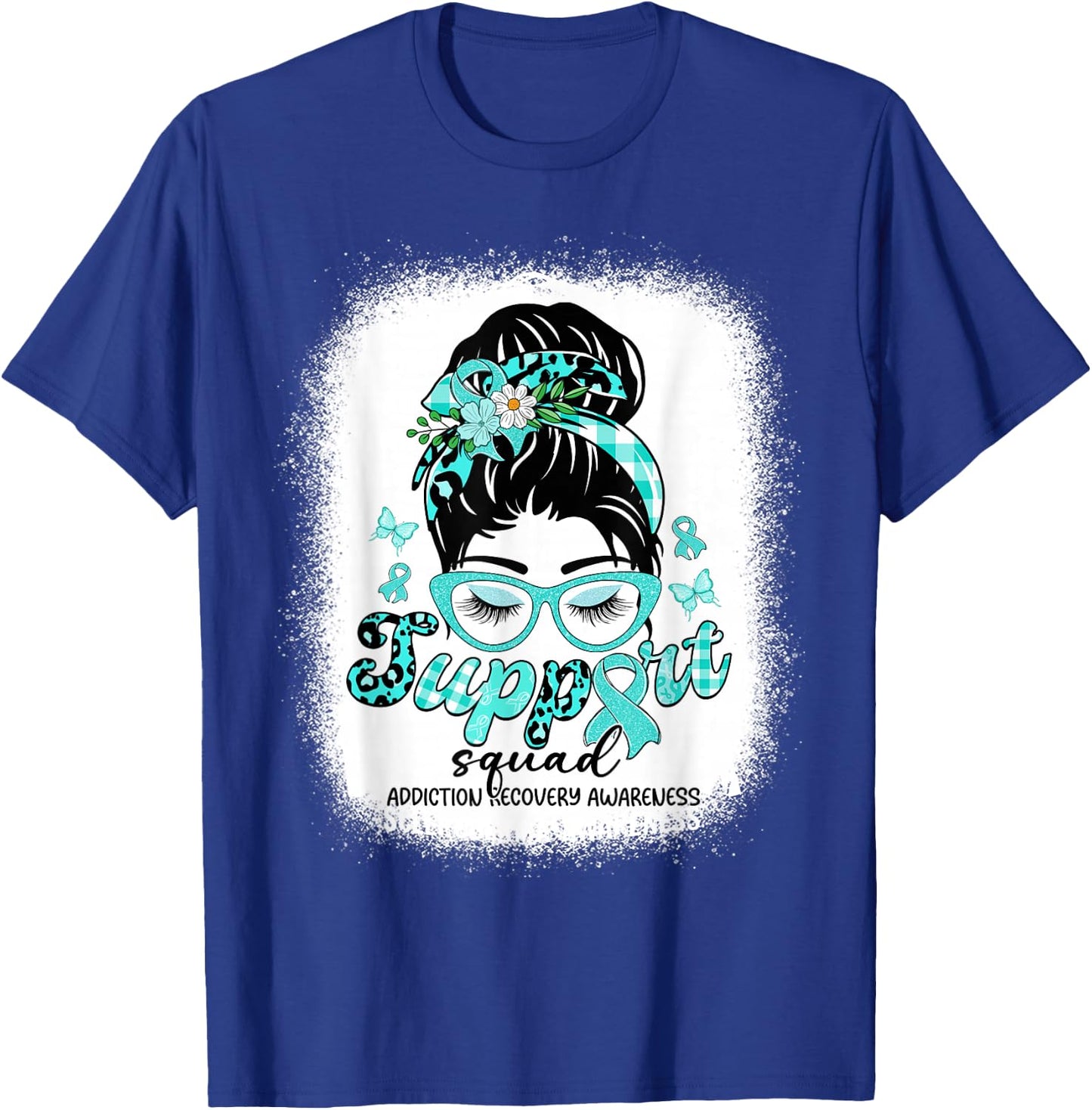 Support Squad Messy Bun Women Addiction Recovery Awareness T-Shirt - T-Shirt | Royal