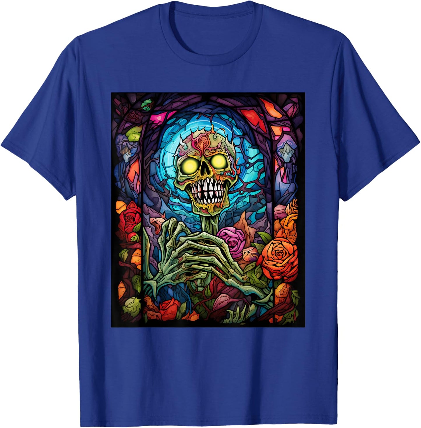 Stained Glass Style Zombie Halloween T-Shirt - T-Shirt | Royal