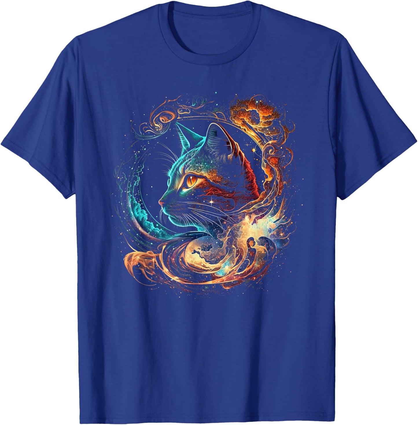 Cat in The Galaxy and Space Kitten Cat Head T-Shirt - T-Shirt | Royal