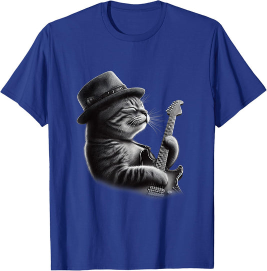 Cat Playing Guitar - Funny Rock Music Guitar Cat T-Shirt - T-Shirt | Royal