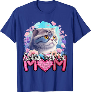 Scottish Fold Mom. Retro Scottish Fold Cat Lover - Cat Mama T-Shirt - T-Shirt | Royal