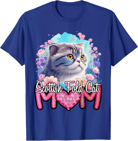 Scottish Fold Mom. Retro Scottish Fold Cat Lover - Cat Mama T-Shirt - T-Shirt | Royal