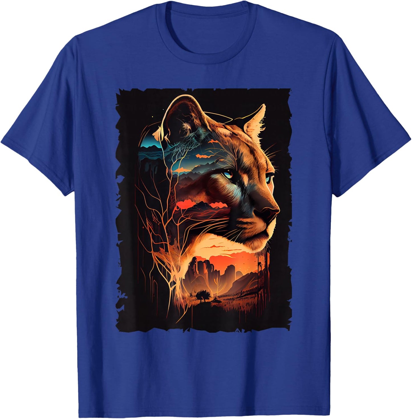 Mountain Cougar Sunset Wilderness Wildlife Art T-Shirt - T-Shirt | Royal