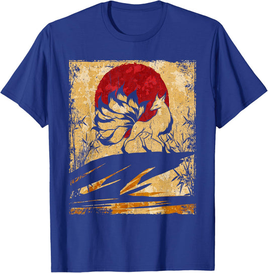 Nine Tailed Fox Japanese Art Retro T-Shirt - T-Shirt | Royal