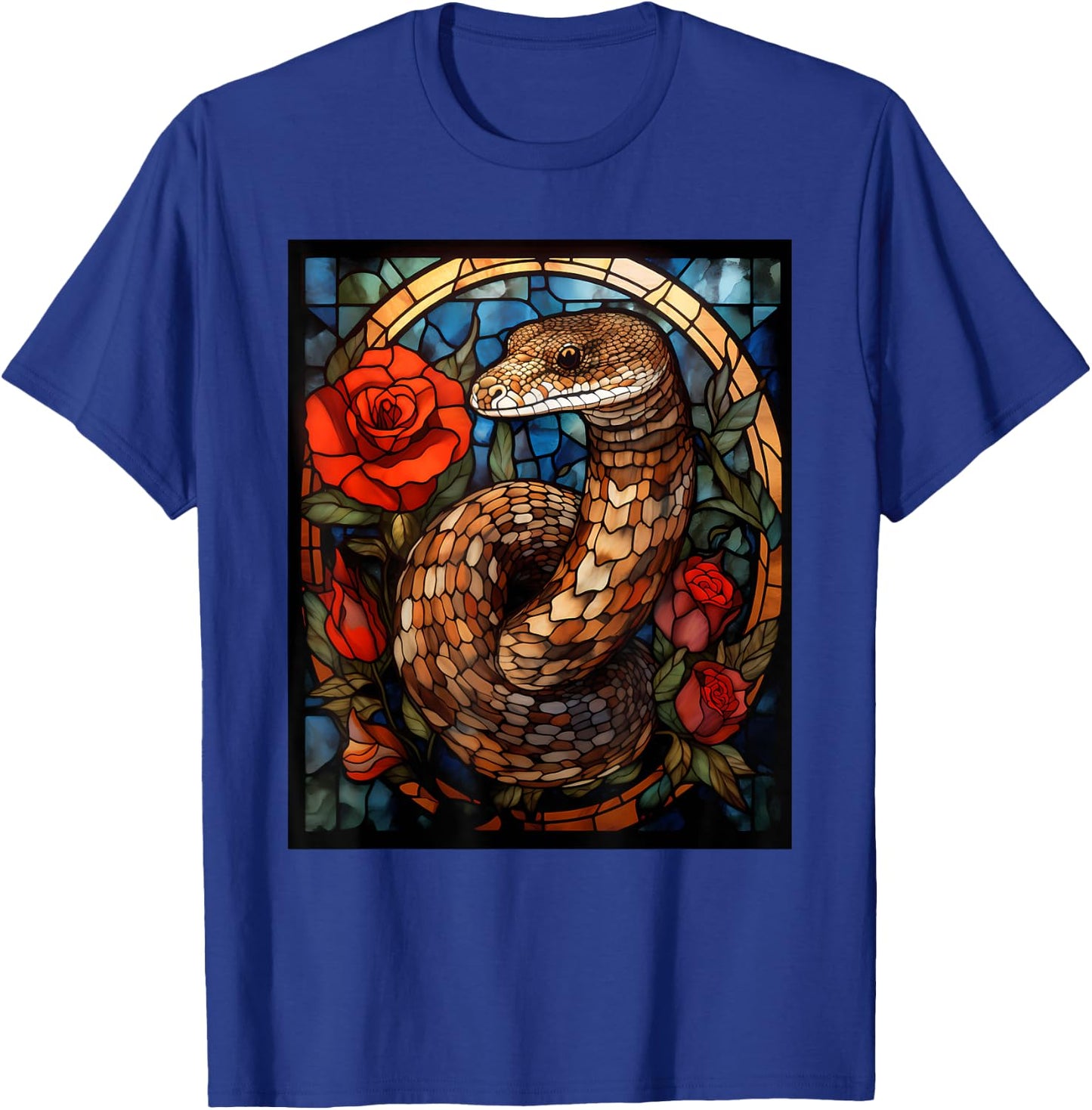 Stained Glass Style Western Diamondback Rattlesnake T-Shirt - T-Shirt | Royal