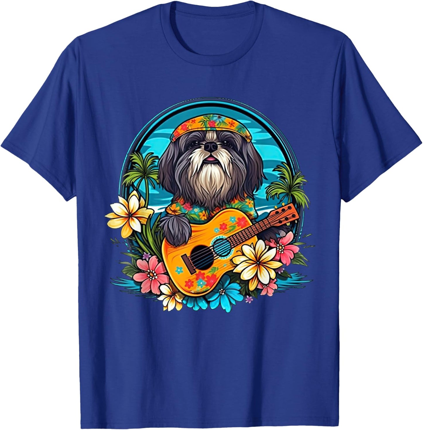Floral Beach Vacation Shih Tzu Dog Women Kids T-Shirt - T-Shirt | Royal