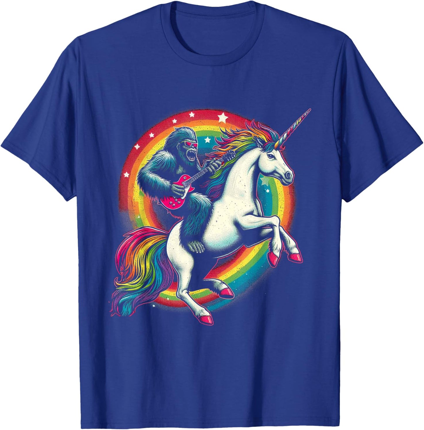 Funny Bigfoot Riding a Rainbow Unicorn T-Shirt - T-Shirt | Royal