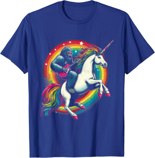Funny Bigfoot Riding a Rainbow Unicorn T-Shirt - T-Shirt | Royal