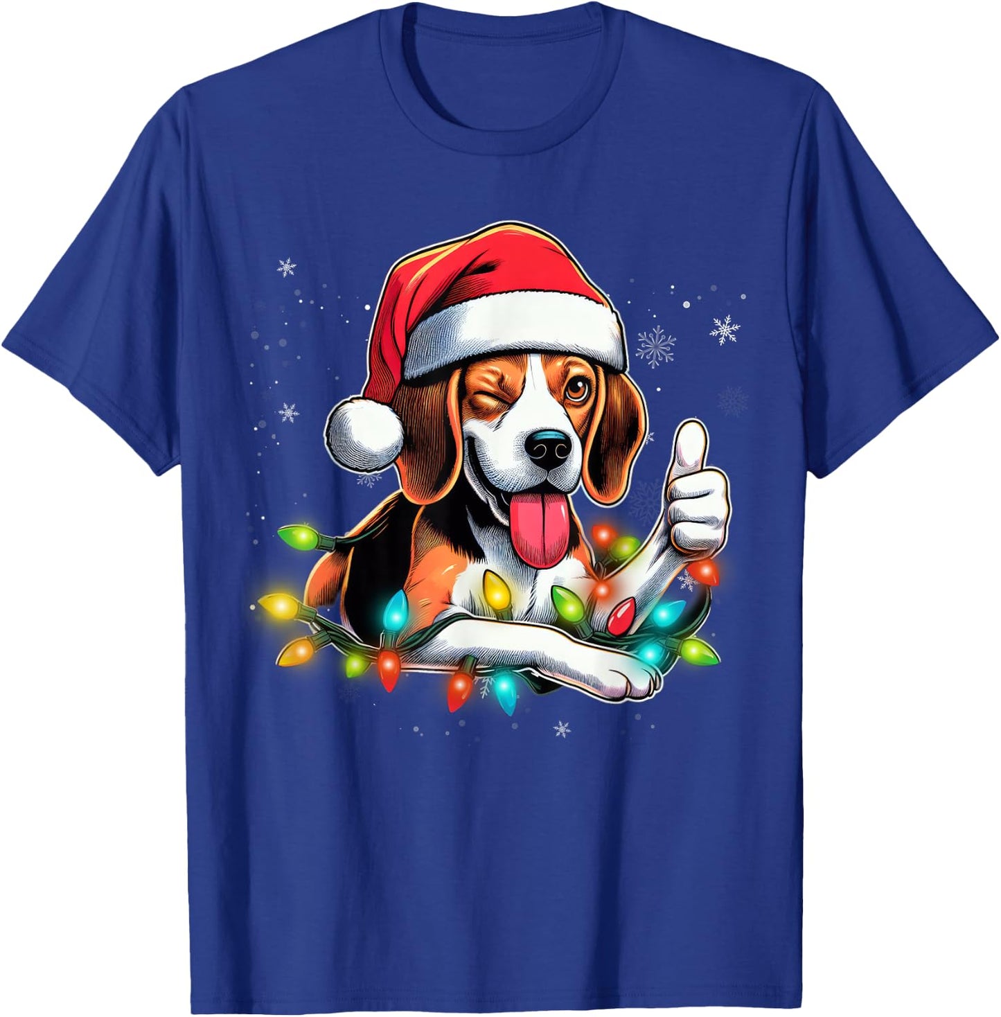 Beagle Christmas Tree Lights, Funny Dog Santa Pajama, Women T-Shirt - T-Shirt | Royal