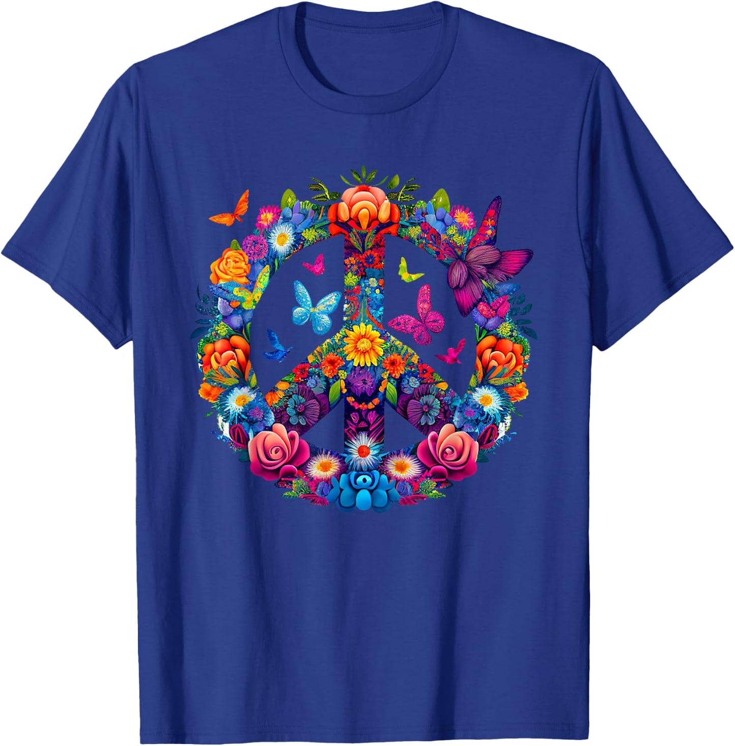 Peace Love 60's 70's groovy Costume Colorful Flowers T-Shirt - T-Shirt | Royal