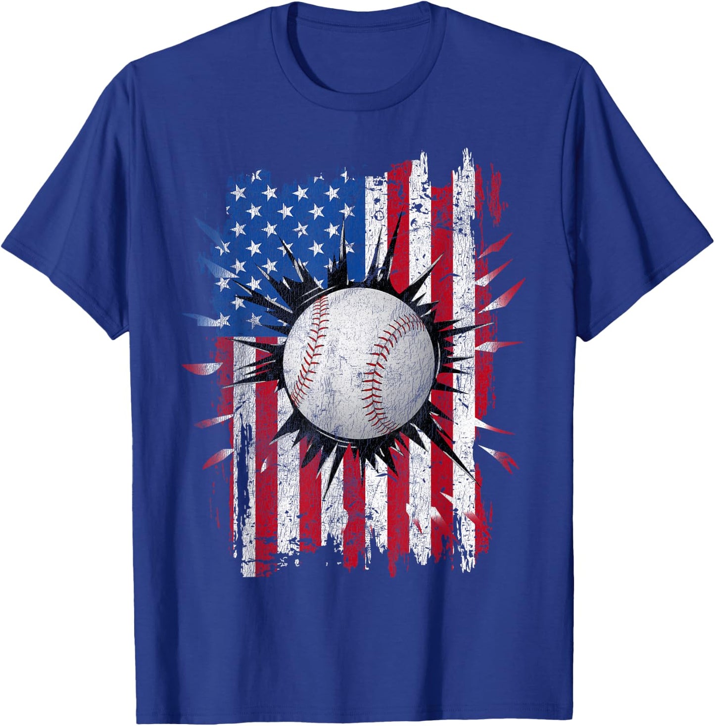American Flag Baseball Vintage 4th of July USA Patriotic T-Shirt - T-Shirt | Royal