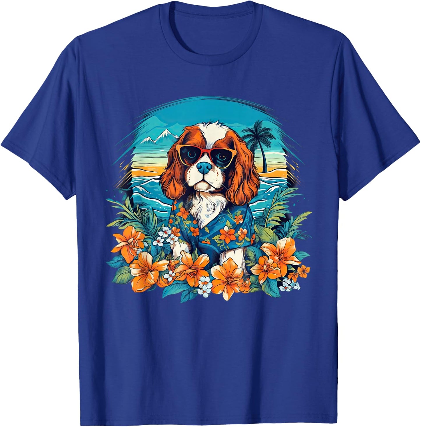 Floral Beach Vacation Cavalier King Charles Spaniel Dog T-Shirt - T-Shirt | Royal