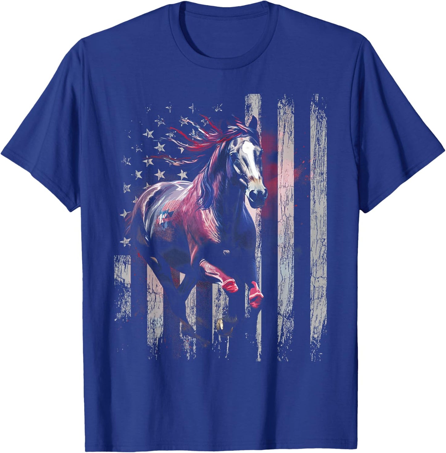 Patriotic Horse American Flag Horseback Riding Western Farm T-Shirt - T-Shirt | Royal