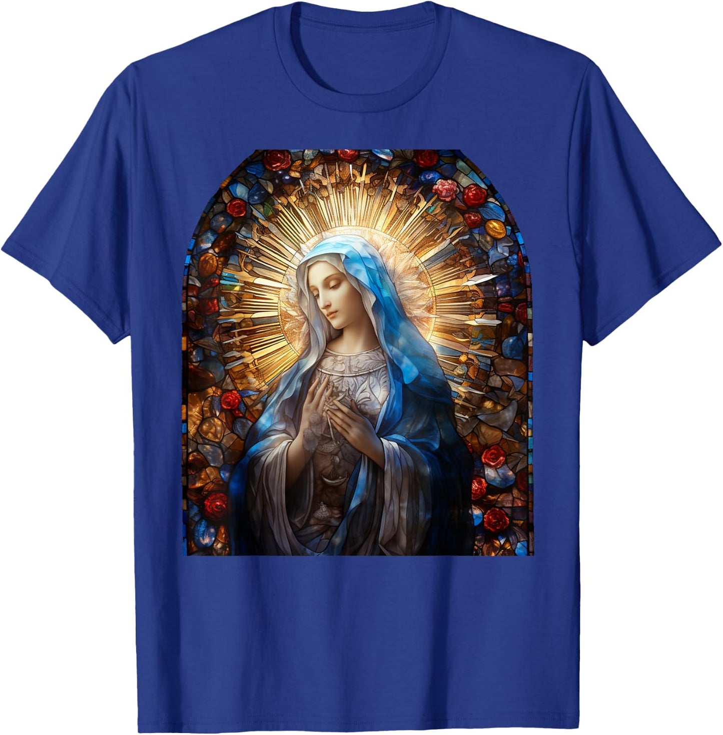 Blessed Virgin Mary Stained Glass T-Shirt - T-Shirt | Royal
