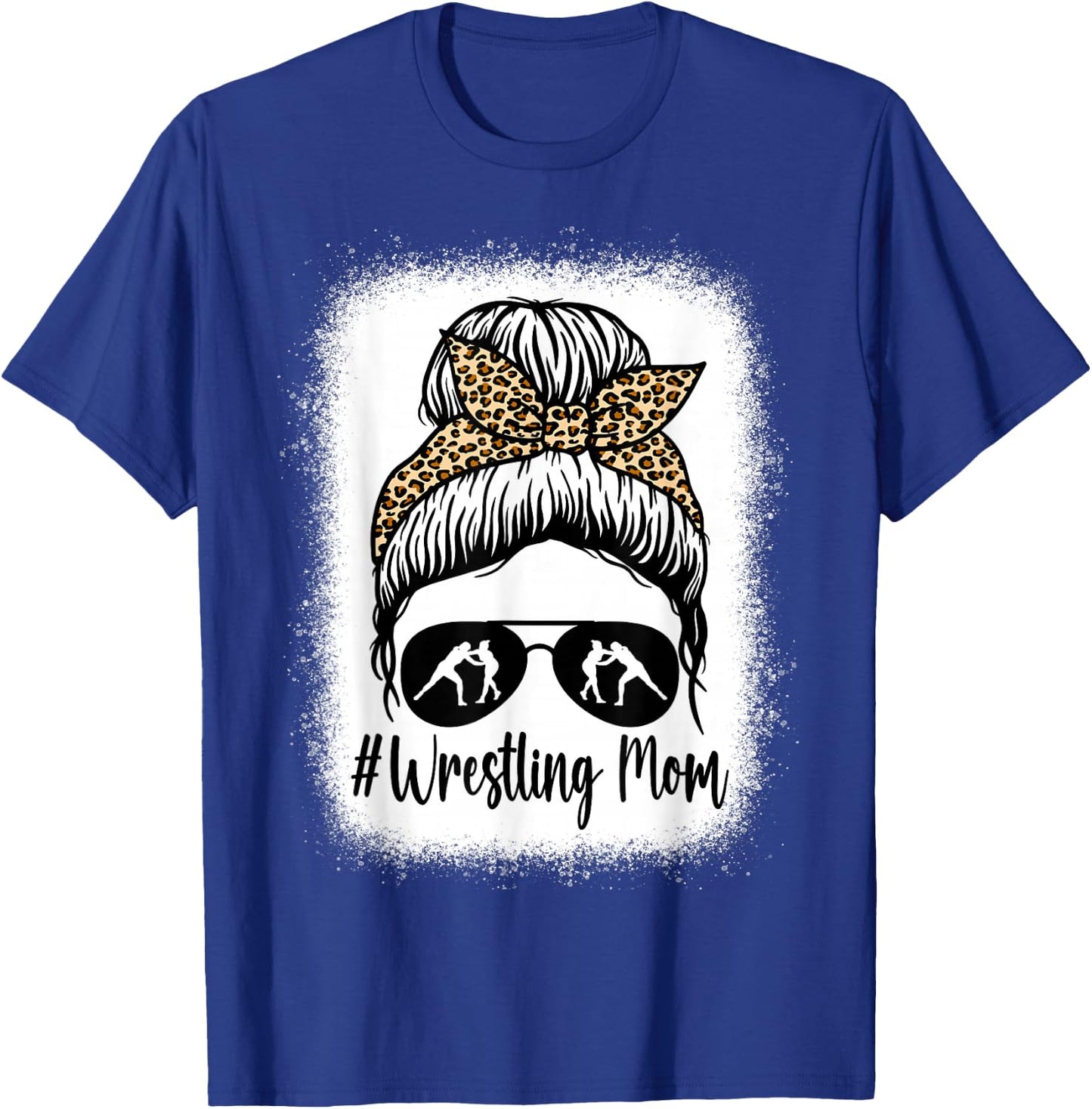 Bleached Life Wrestling Mom Women Leopard Messy Bun Glasses T-Shirt - T-Shirt | Royal