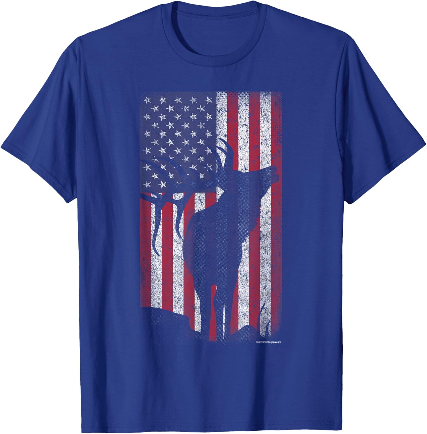 Elk Hunting Bugling Bull US Flag - American Retro T-Shirt - T-Shirt | Royal