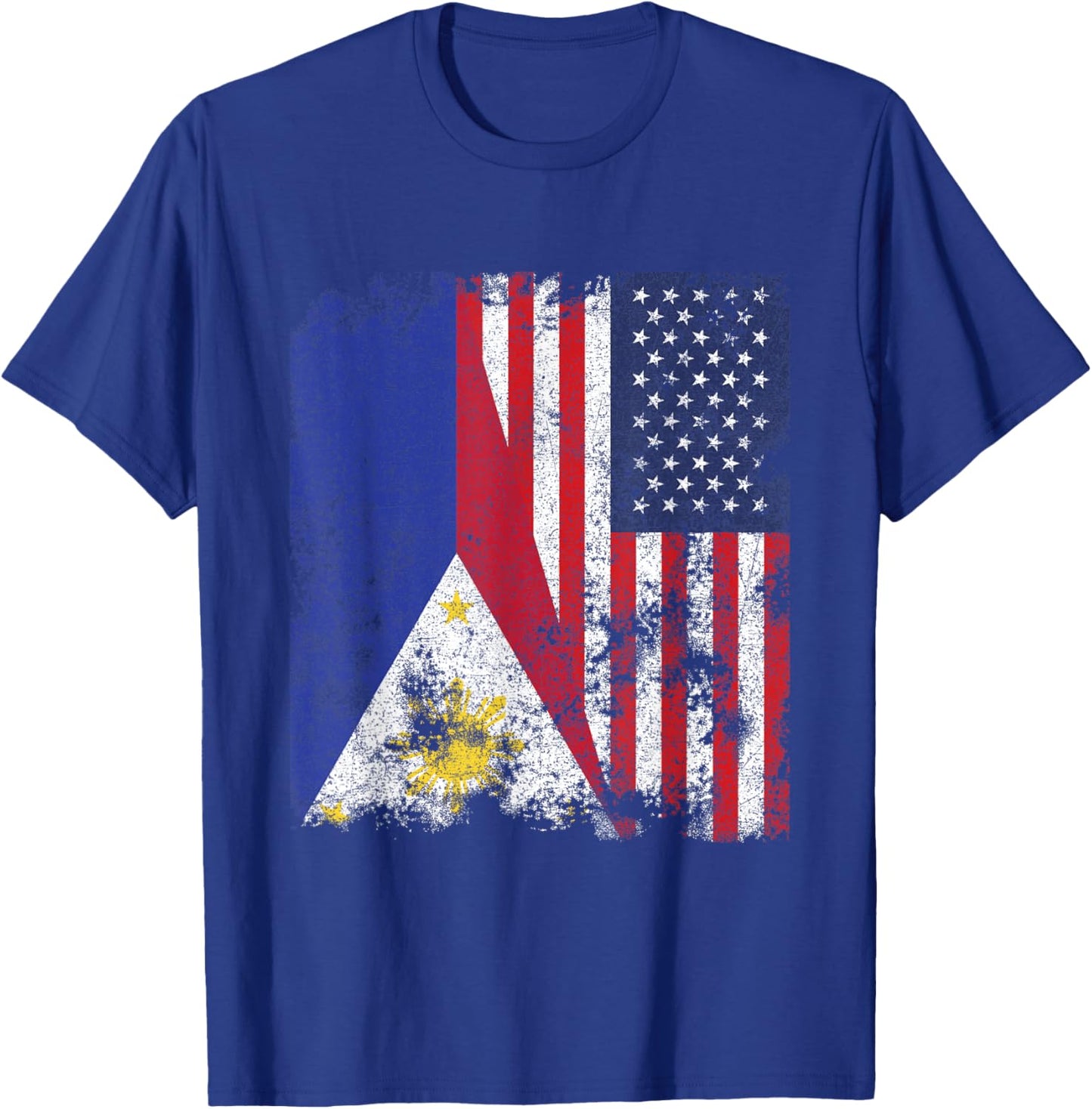 Philippines USA Flag Distressed - Half American T-Shirt - T-Shirt | Royal